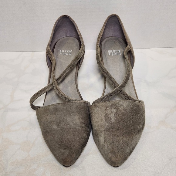 Eileen Fisher Gray Suede Crisscross Heels - Picture 6 of 10